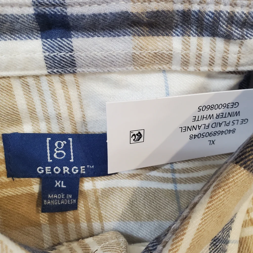 George Men's Long Sleeve Plaid Flannel Shirt Size XLarge
